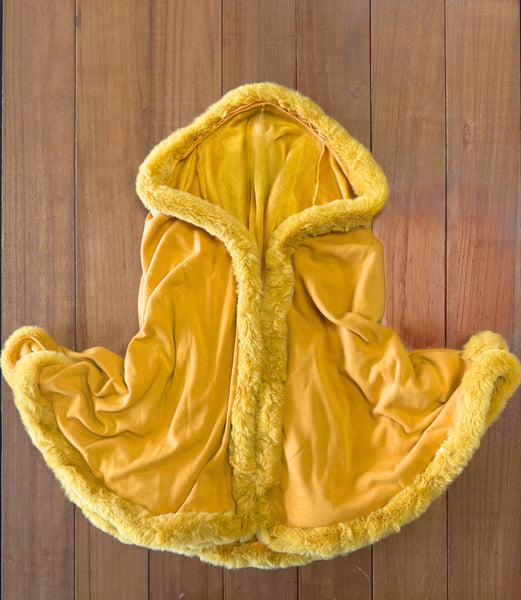 Mustard Faux Fur Trimmed Cape