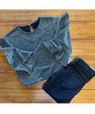 Shiny Metallic Black Blouse | 50% OFF