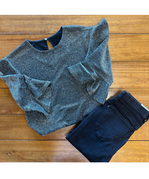 Shiny Metallic Black Blouse | 50% OFF