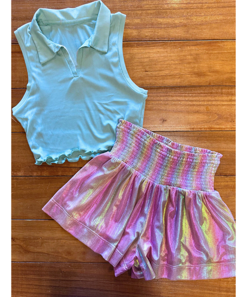 Smock Waist Holographic Short | CLEARANCE