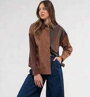 Plaid Colorblock Button Down Top
