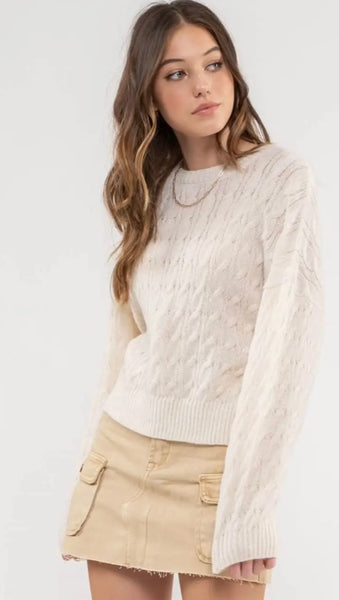 Crew Neck Cable Knit Sweater