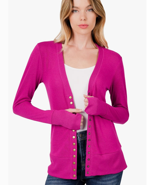 Magenta Snap Cardigan