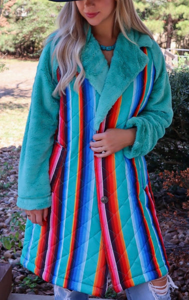 Serape Fur Trim Coat