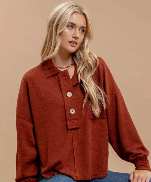 Collared Raw Edge Top