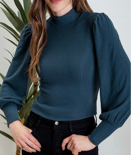 Mock Neck Back Button Top
