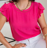 Tulip Sleeve Back Button Blouse