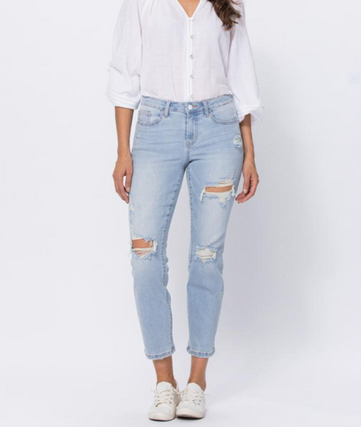 Judy Blue Light Destroyed Boyfriend Denim