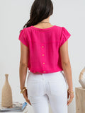 Tulip Sleeve Back Button Blouse