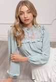 Lace Inset Woven Top