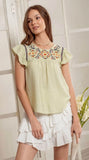 Mint Embroidered Top