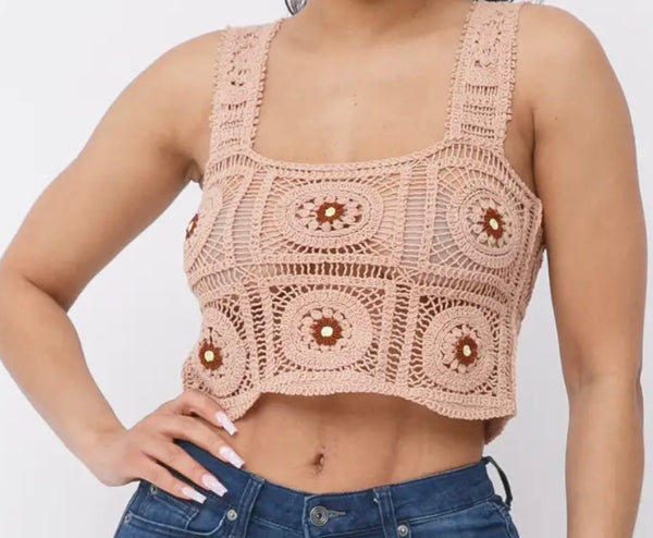 Flower Crop Top/Mocha
