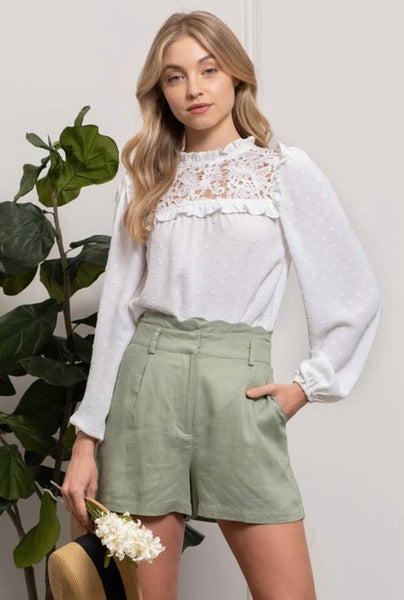 Lace Inset Woven Top
