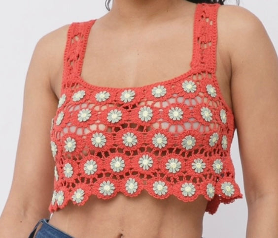 Flower Crochet Crop Top/Orange